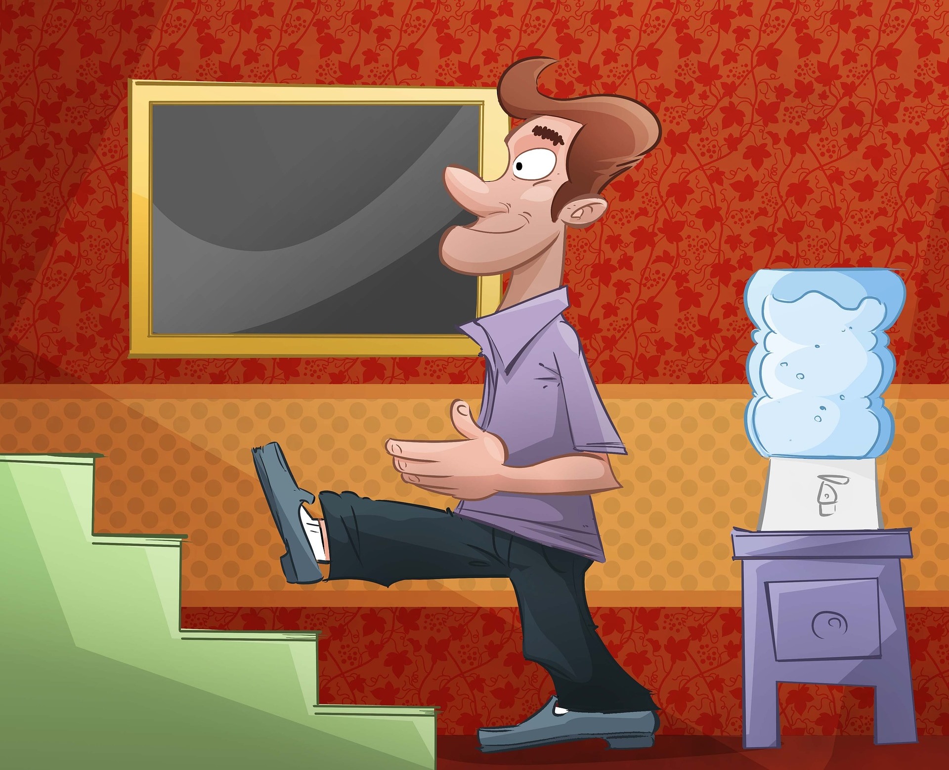 лестница, мужчина, парень, вверх, кулер, вода, картина, карьера, что мешает карьере, как строить карьеру, как строить отношения с начальником, как строить отношения с начальством, гендиректор, директор, служебная лестница, приемы, путь к успеху, карьерная лестница, повышение в должности, Наталья Сторожева, РШУ, русская школа управления, должностной рост, новые идеи, лидер, нетворкинг, обучение, языки